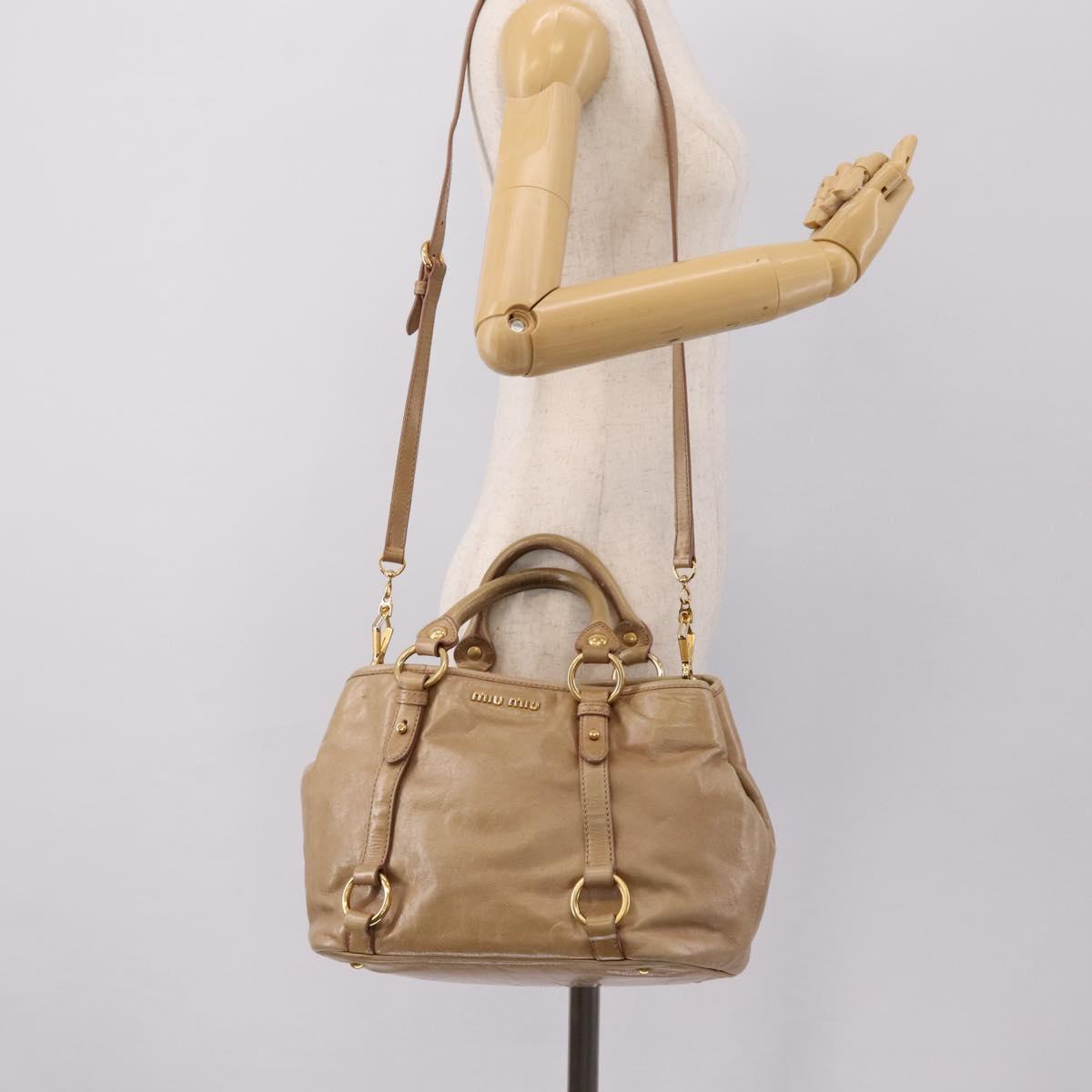 Miu Miu Hand Bag Vitellolux 2way Beige Gold Auth 202892V