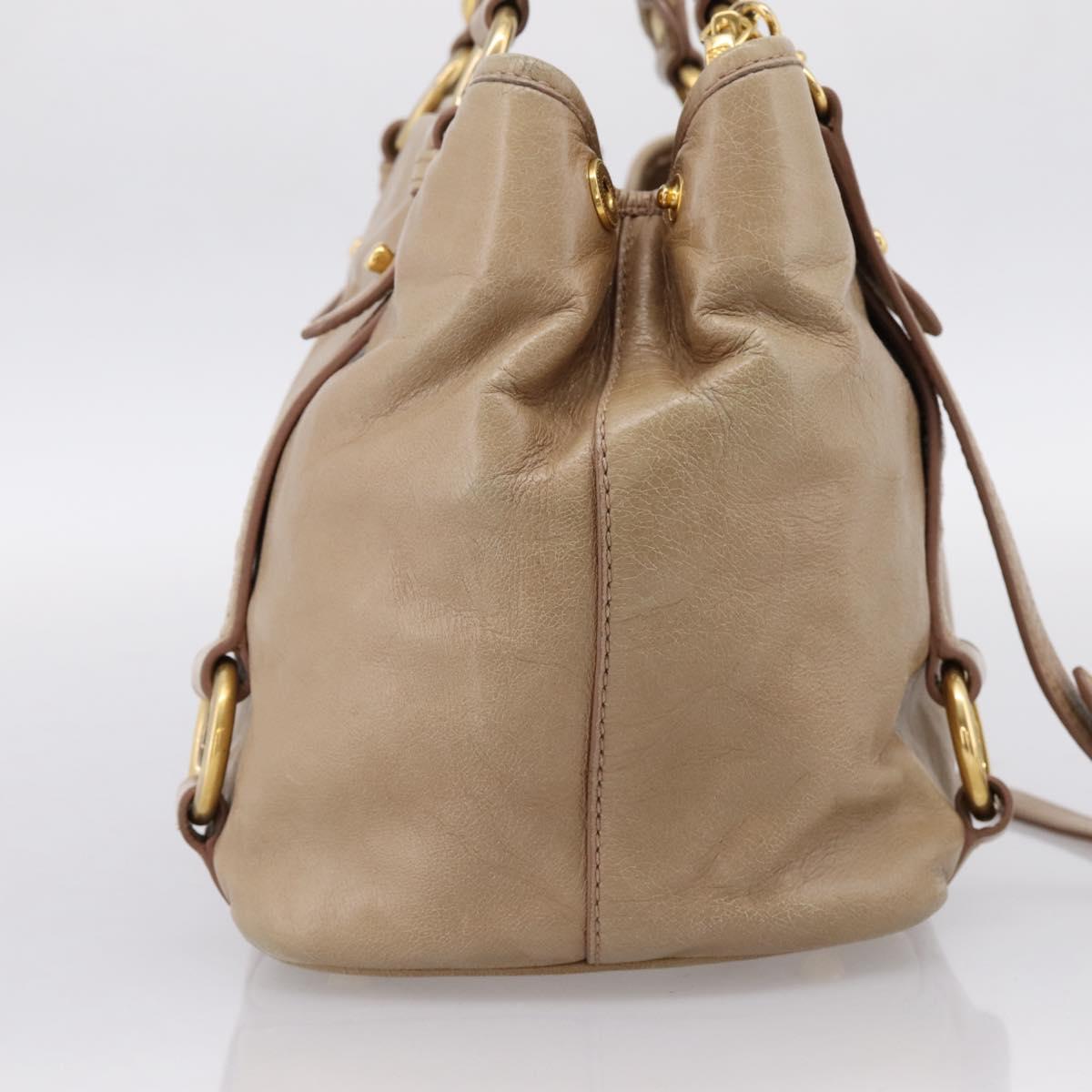 Miu Miu Hand Bag Vitellolux 2way Beige Gold Auth 202892V