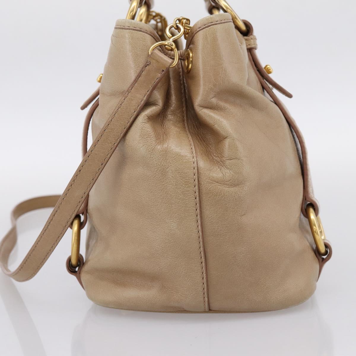 Miu Miu Hand Bag Vitellolux 2way Beige Gold Auth 202892V