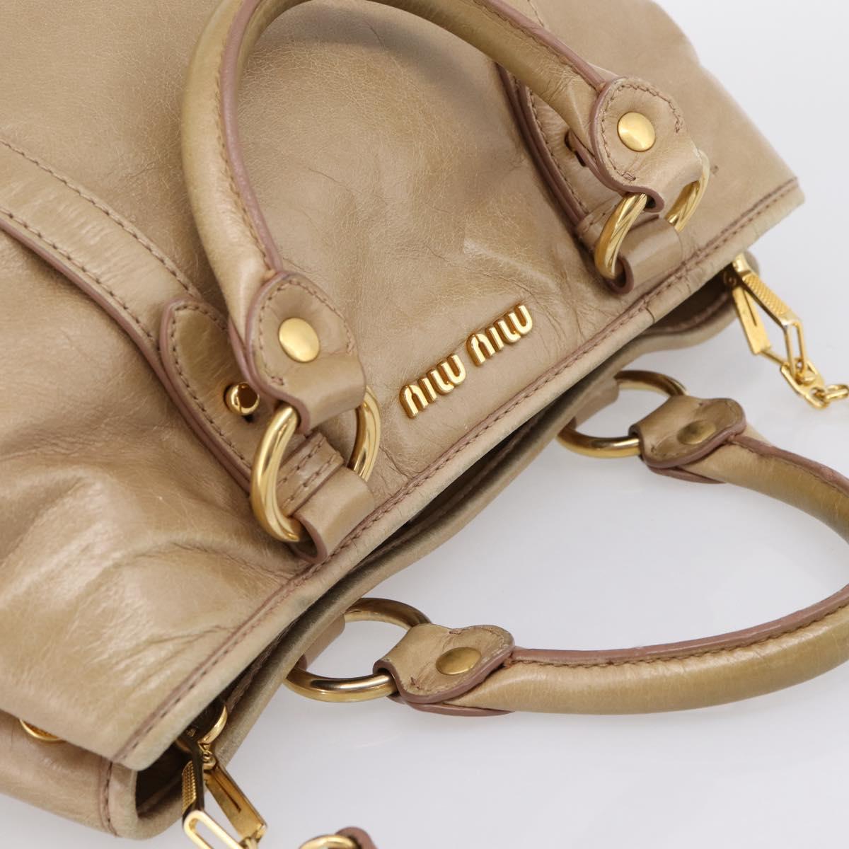 Miu Miu Hand Bag Vitellolux 2way Beige Gold Auth 202892V