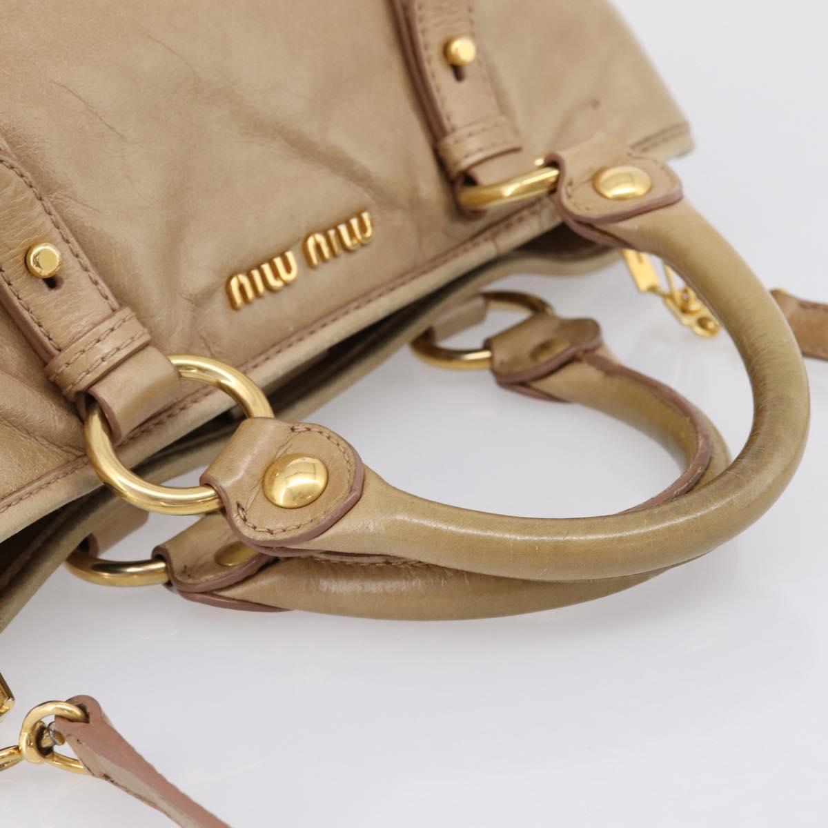 Miu Miu Hand Bag Vitellolux 2way Beige Gold Auth 202892V