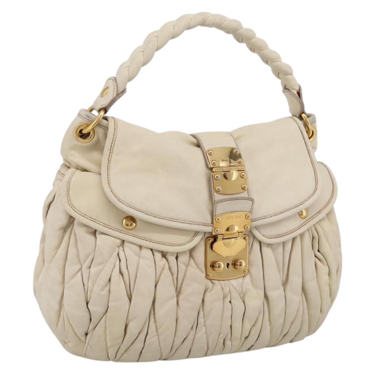 Miu Miu Matelasse Hand Bag Leather 2way Ivory Gold Auth 202893A