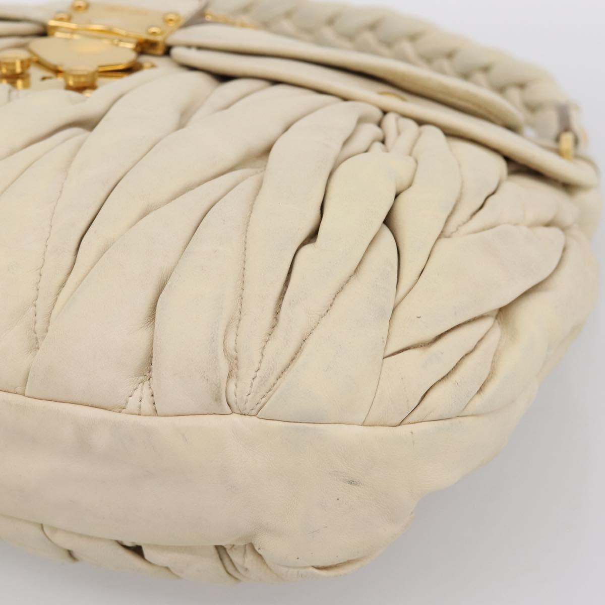 Miu Miu Matelasse Hand Bag Leather 2way Ivory Gold Auth 202893A