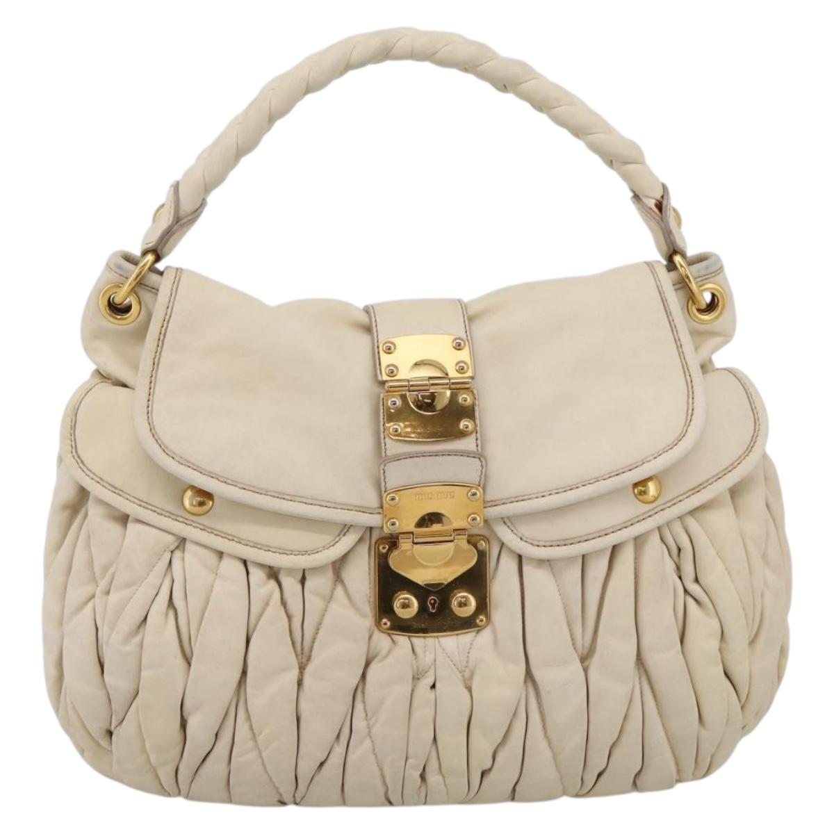Miu Miu Matelasse Hand Bag Leather 2way Ivory Gold Auth 202893A