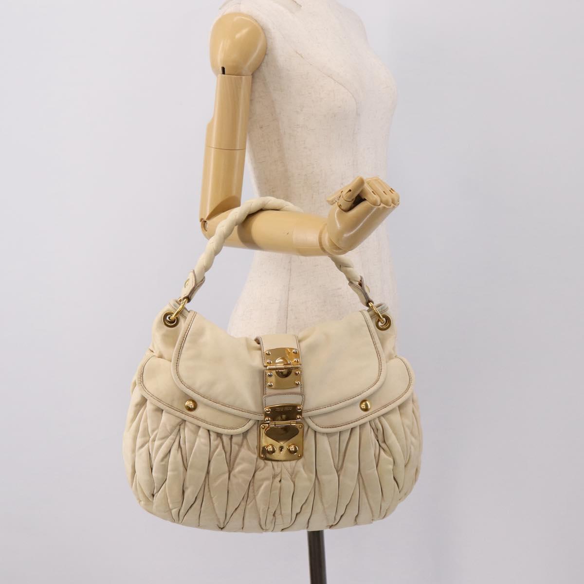 Miu Miu Matelasse Hand Bag Leather 2way Ivory Gold Auth 202893A