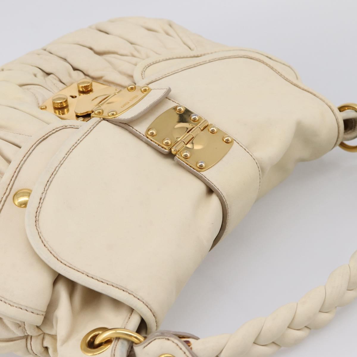 Miu Miu Matelasse Hand Bag Leather 2way Ivory Gold Auth 202893A