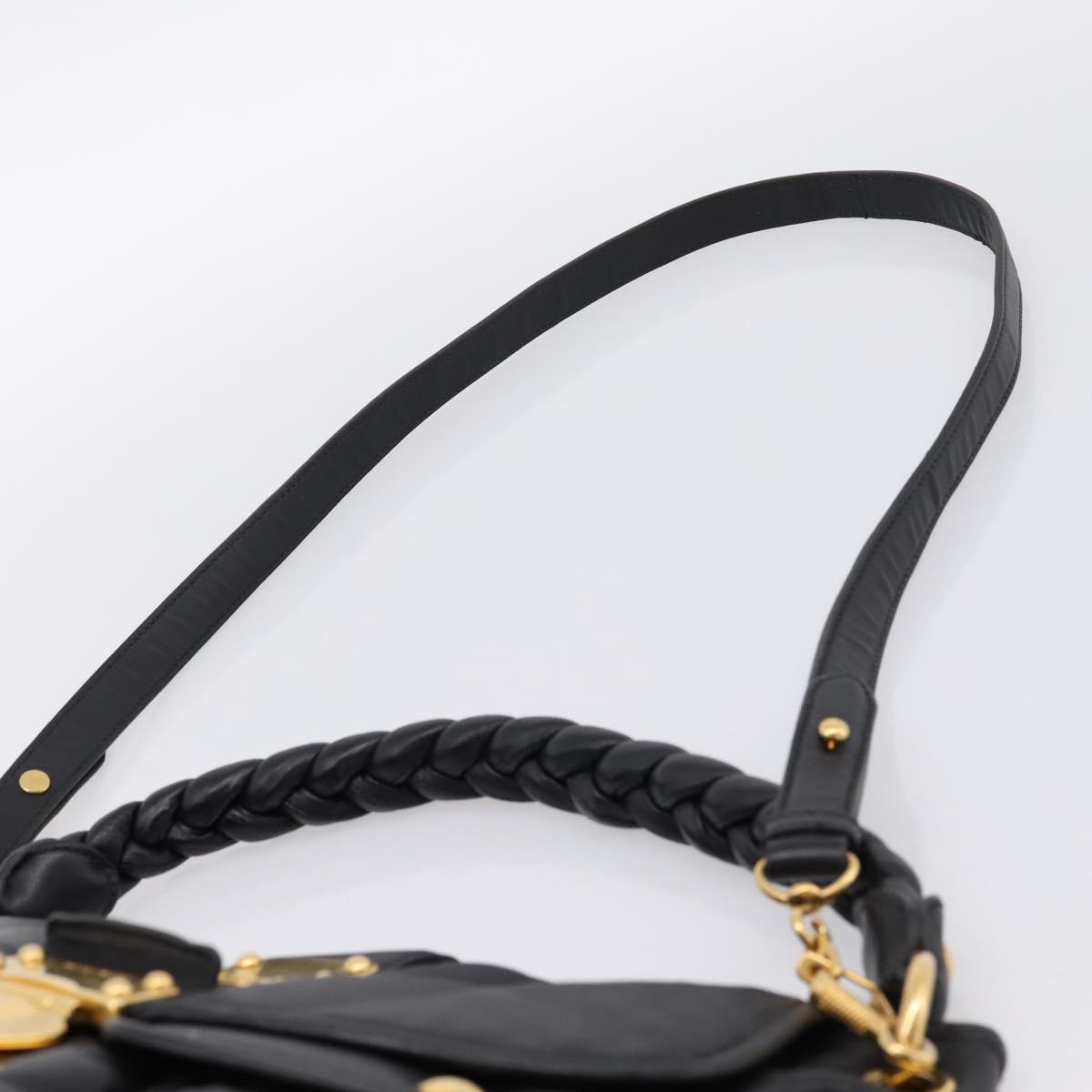 Miu Miu Matelasse Shoulder Bag Leather 2way Black Gold Auth 202894V