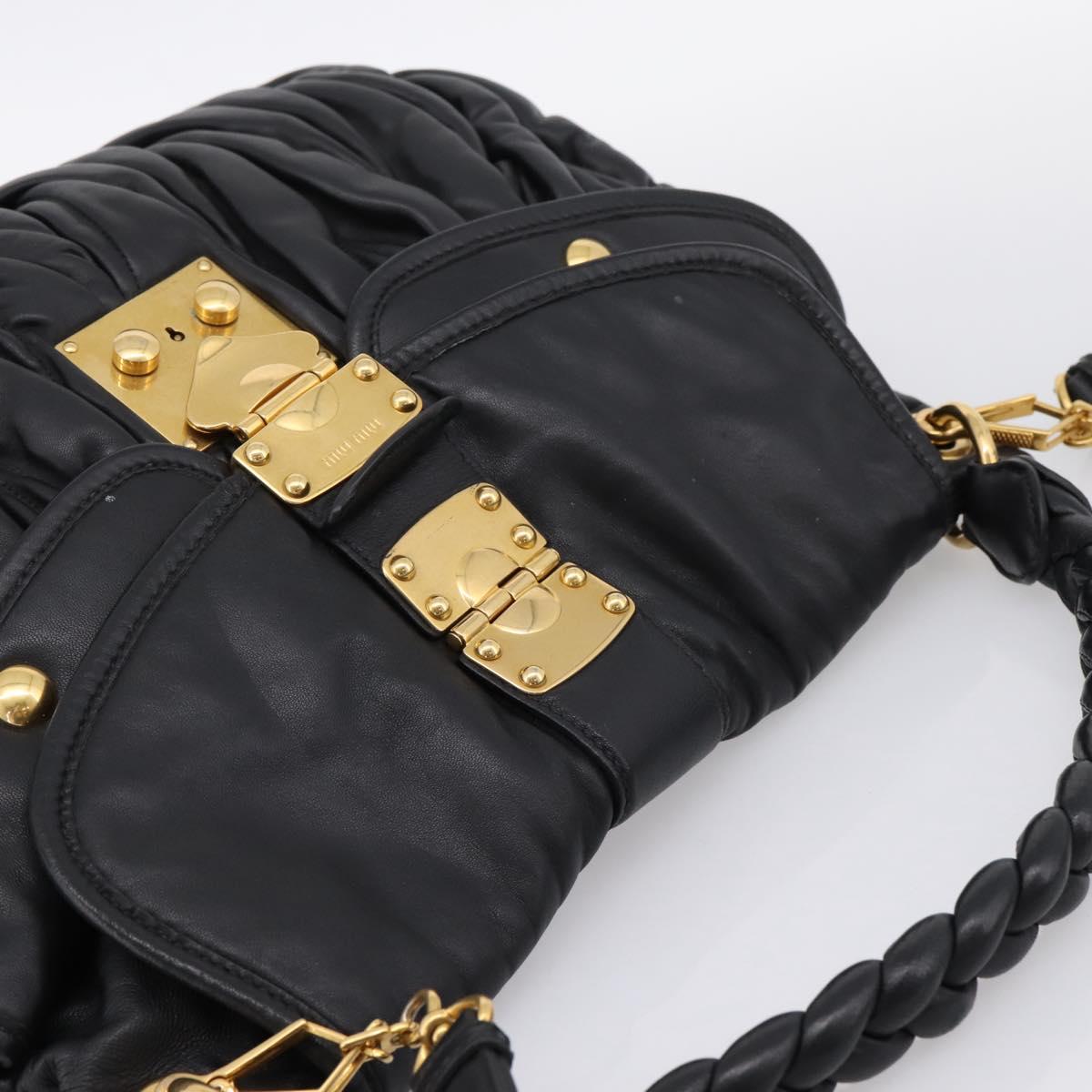 Miu Miu Matelasse Shoulder Bag Leather 2way Black Gold Auth 202894V
