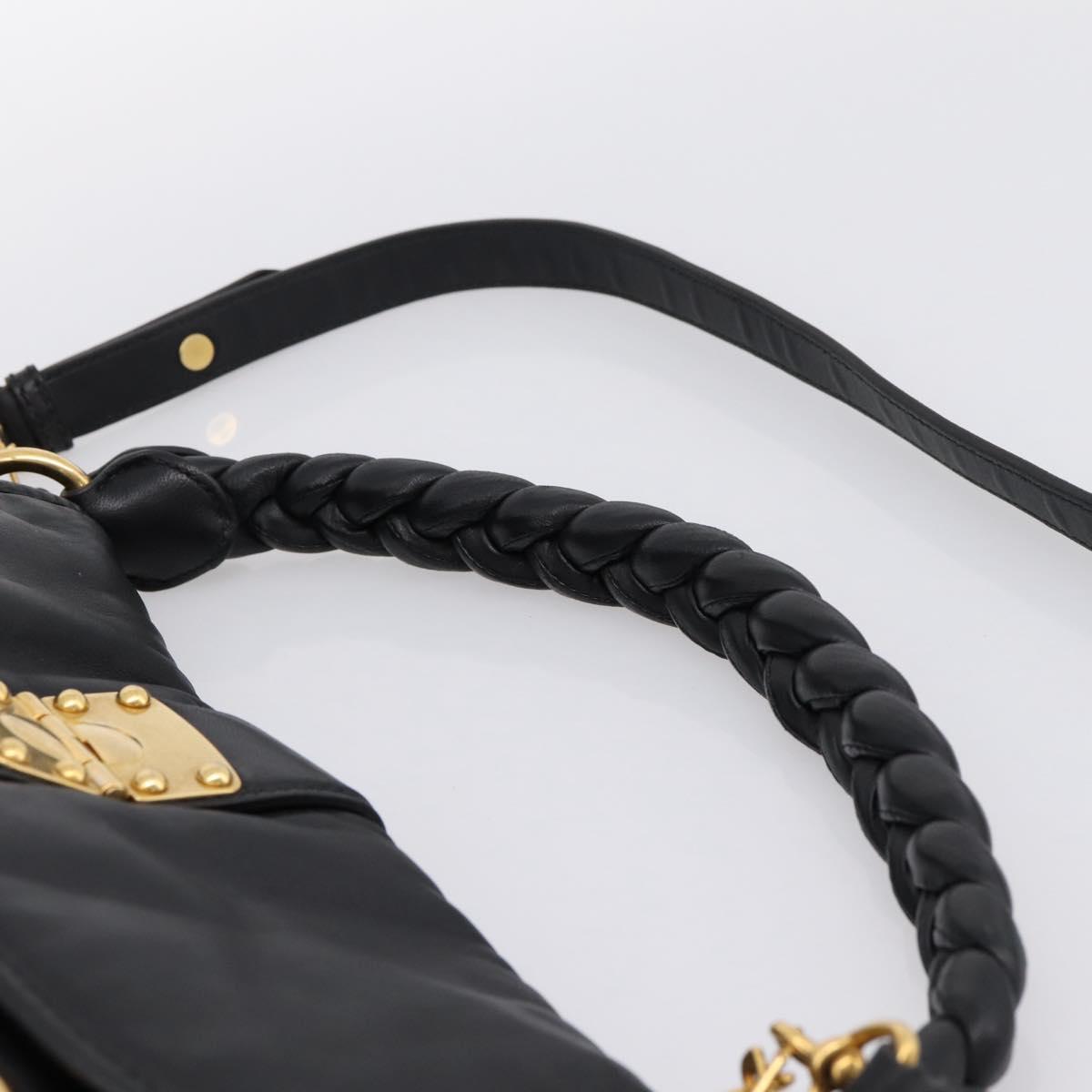 Miu Miu Matelasse Shoulder Bag Leather 2way Black Gold Auth 202894V