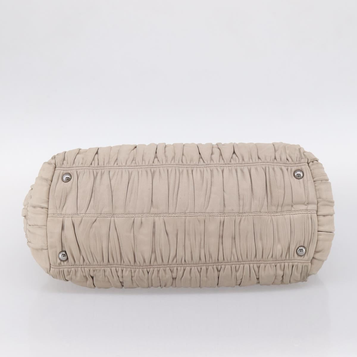 PRADA Gathered Hand Bag Leather 2way Ivory Silver Auth 202895A