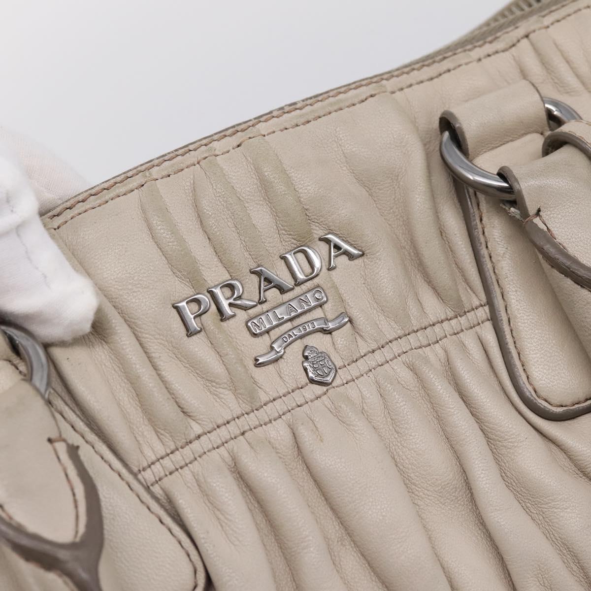 PRADA Gathered Hand Bag Leather 2way Ivory Silver Auth 202895A