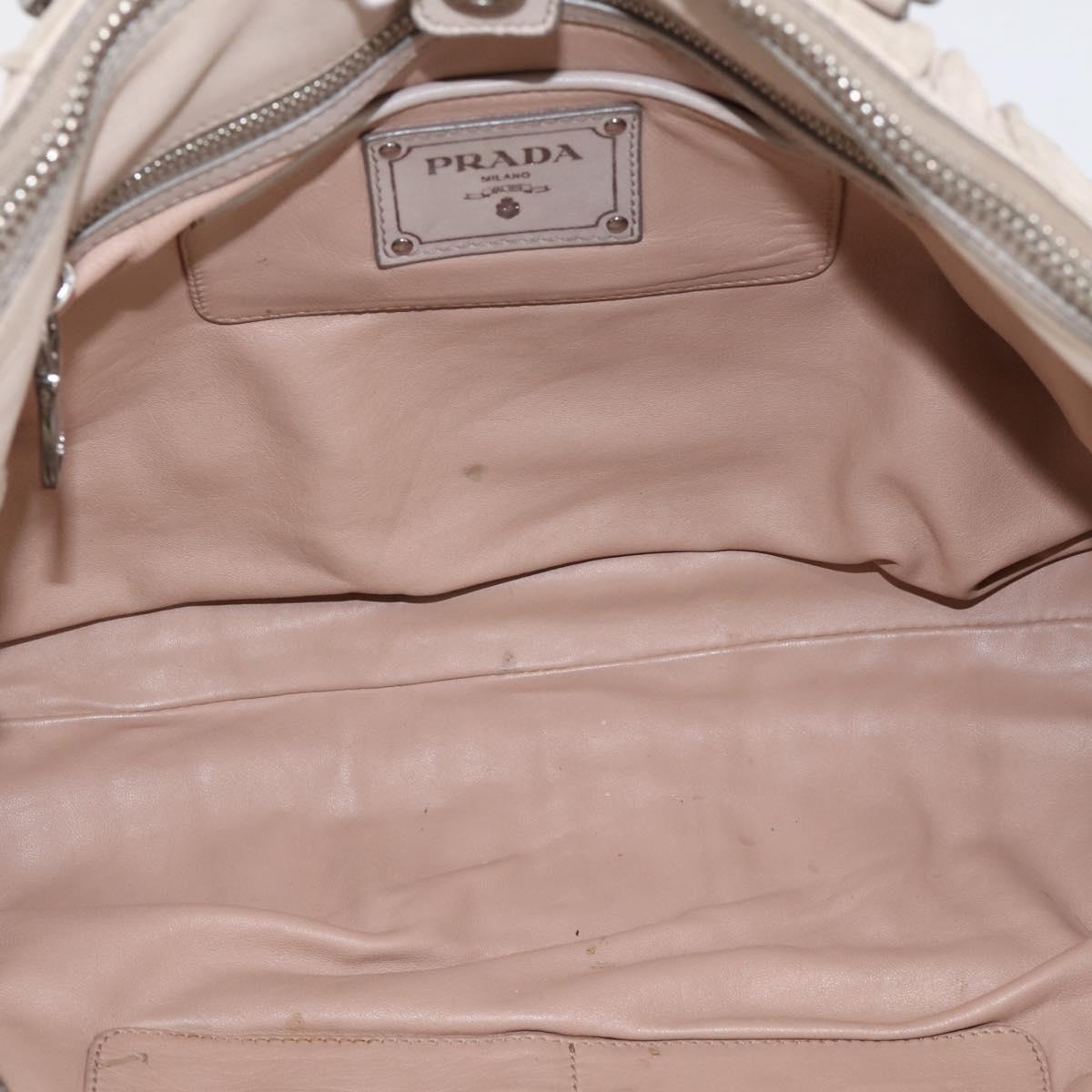PRADA Gathered Hand Bag Leather 2way Ivory Silver Auth 202895A