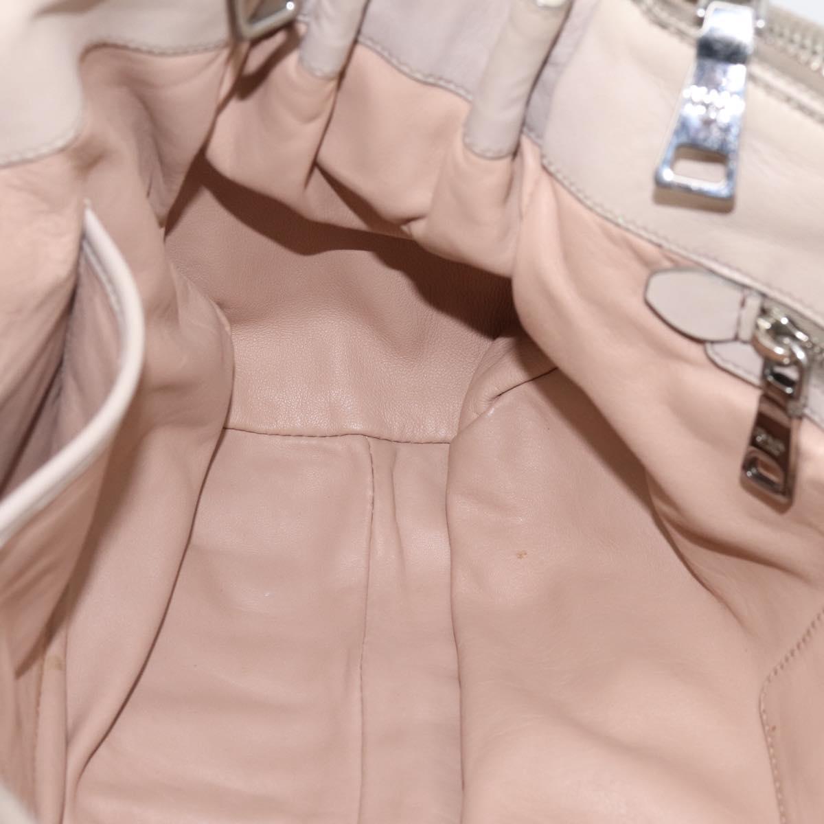 PRADA Gathered Hand Bag Leather 2way Ivory Silver Auth 202895A