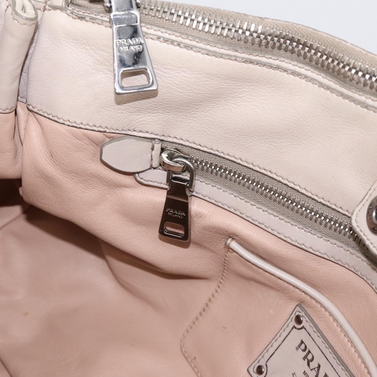 PRADA Gathered Hand Bag Leather 2way Ivory Silver Auth 202895A