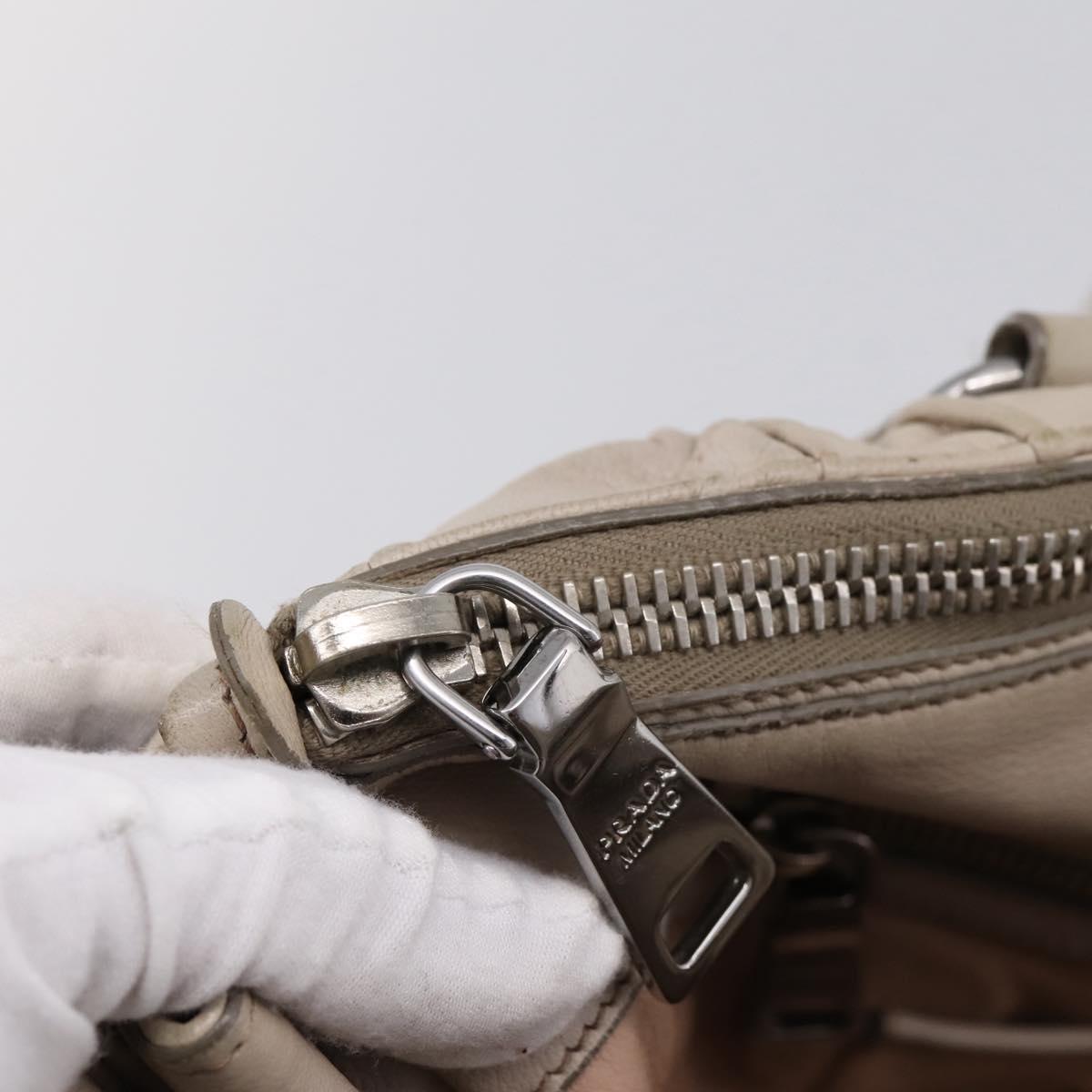 PRADA Gathered Hand Bag Leather 2way Ivory Silver Auth 202895A