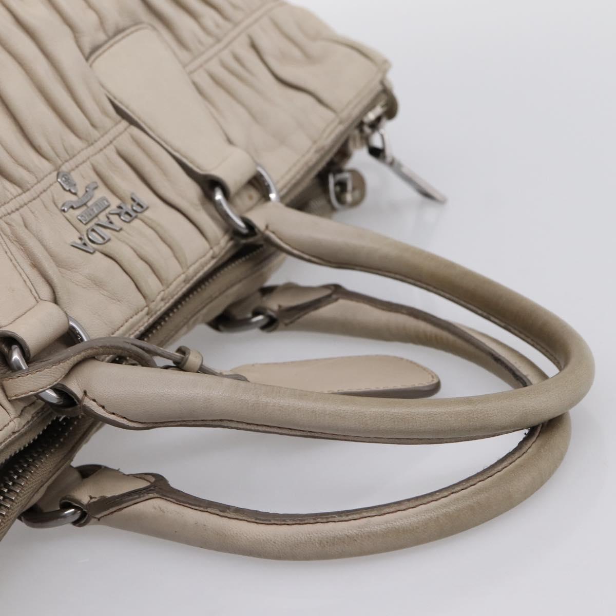 PRADA Gathered Hand Bag Leather 2way Ivory Silver Auth 202895A