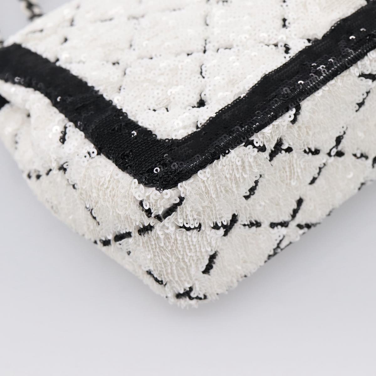 CHANEL Chain Matelasse 25 Shoulder Bag Sequin White CC Auth 202896SM