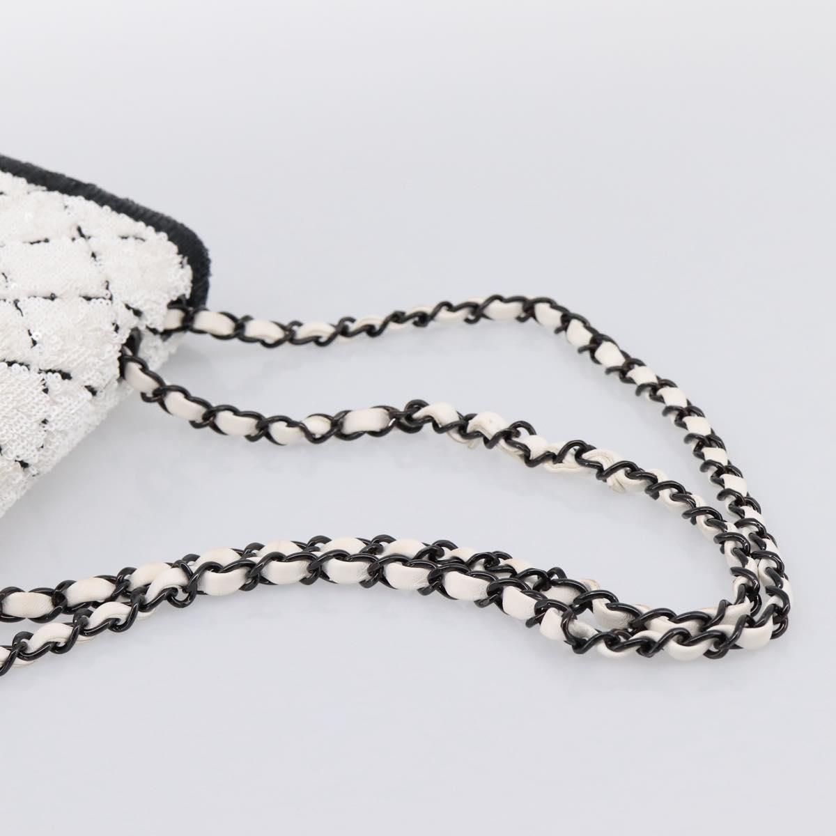 CHANEL Chain Matelasse 25 Shoulder Bag Sequin White CC Auth 202896SM