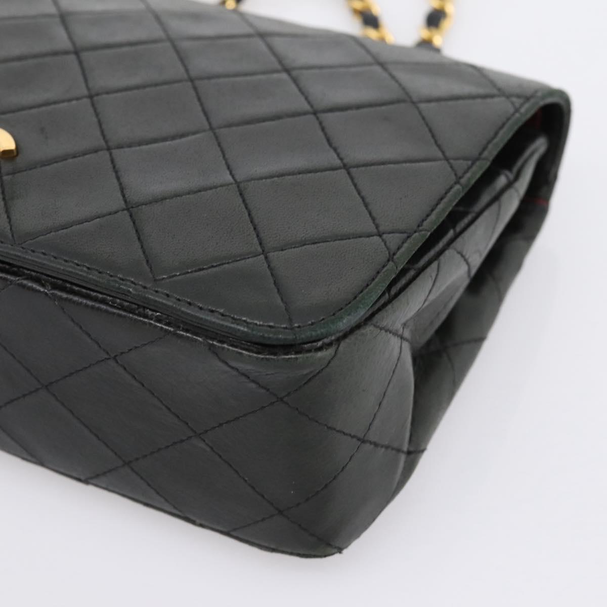 CHANEL Matelasse Chain Shoulder Bag Lamb Skin Black Gold CC Auth 202897V