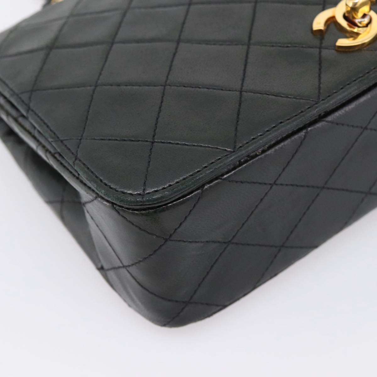 CHANEL Matelasse Chain Shoulder Bag Lamb Skin Black Gold CC Auth 202897V