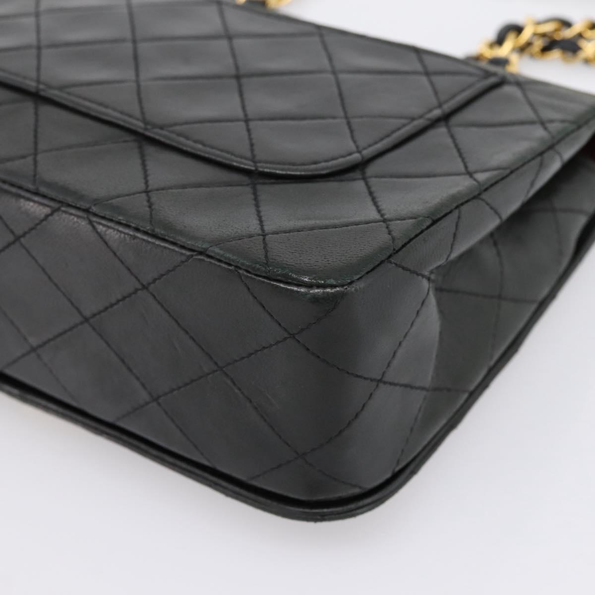 CHANEL Matelasse Chain Shoulder Bag Lamb Skin Black Gold CC Auth 202897V