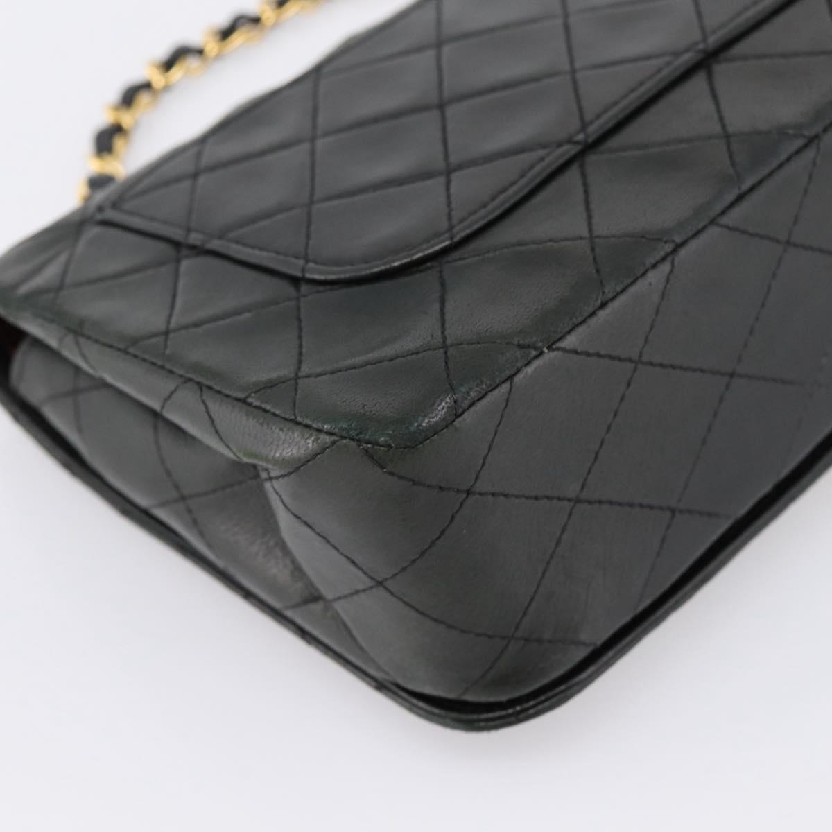 CHANEL Matelasse Chain Shoulder Bag Lamb Skin Black Gold CC Auth 202897V
