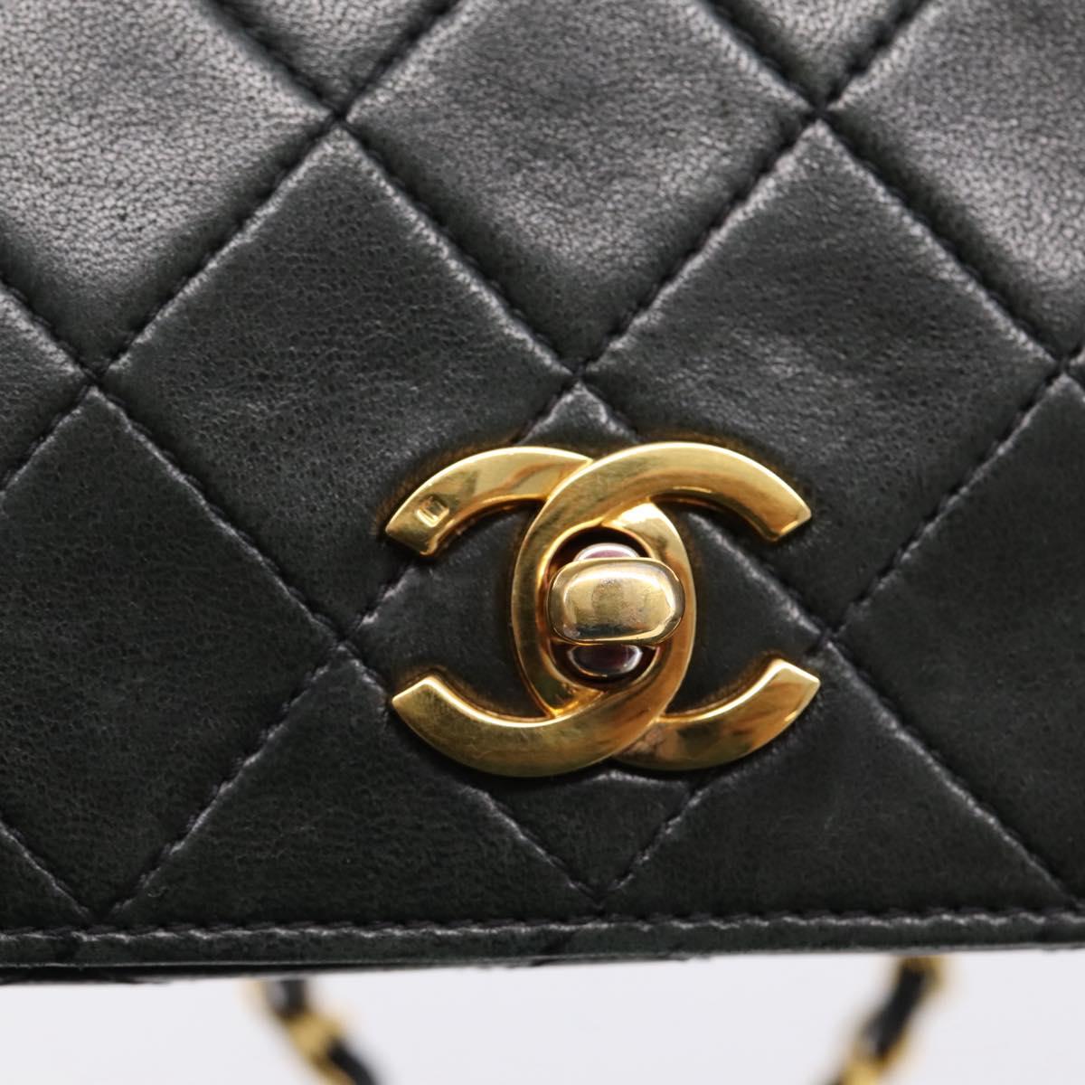 CHANEL Matelasse Chain Shoulder Bag Lamb Skin Black Gold CC Auth 202897V