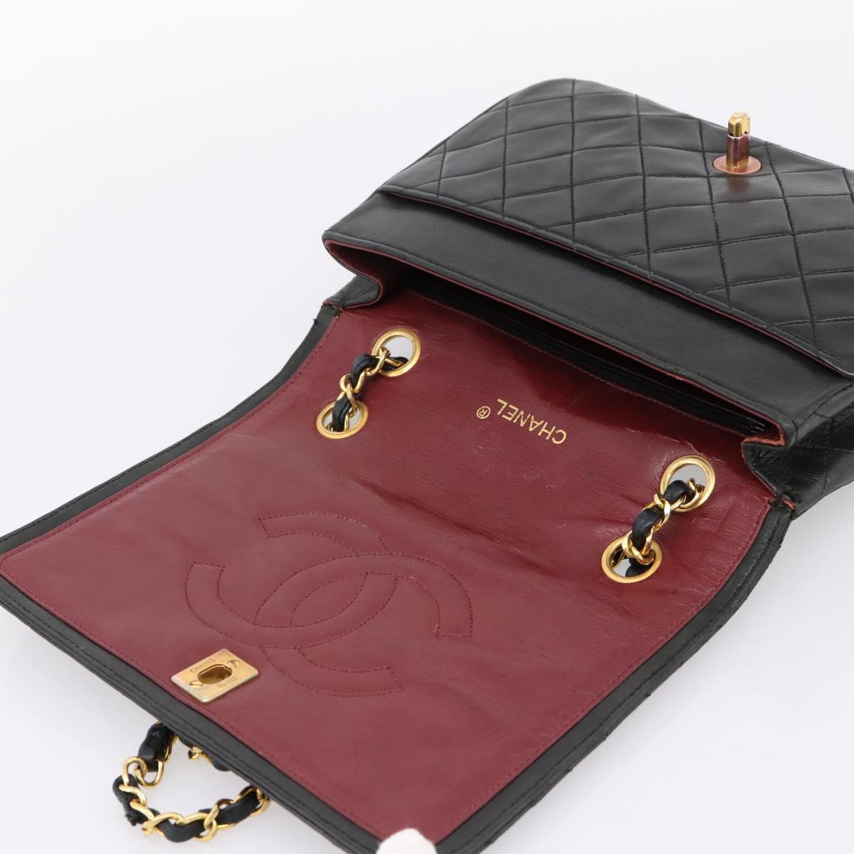 CHANEL Matelasse Chain Shoulder Bag Lamb Skin Black Gold CC Auth 202897V