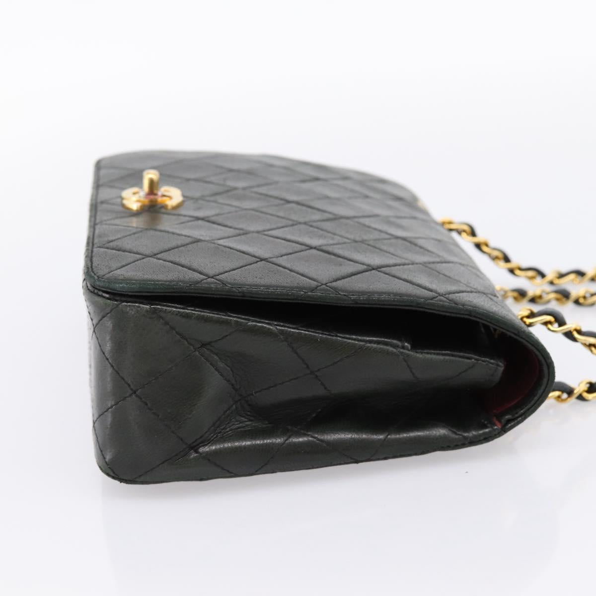 CHANEL Matelasse Chain Shoulder Bag Lamb Skin Black Gold CC Auth 202897V