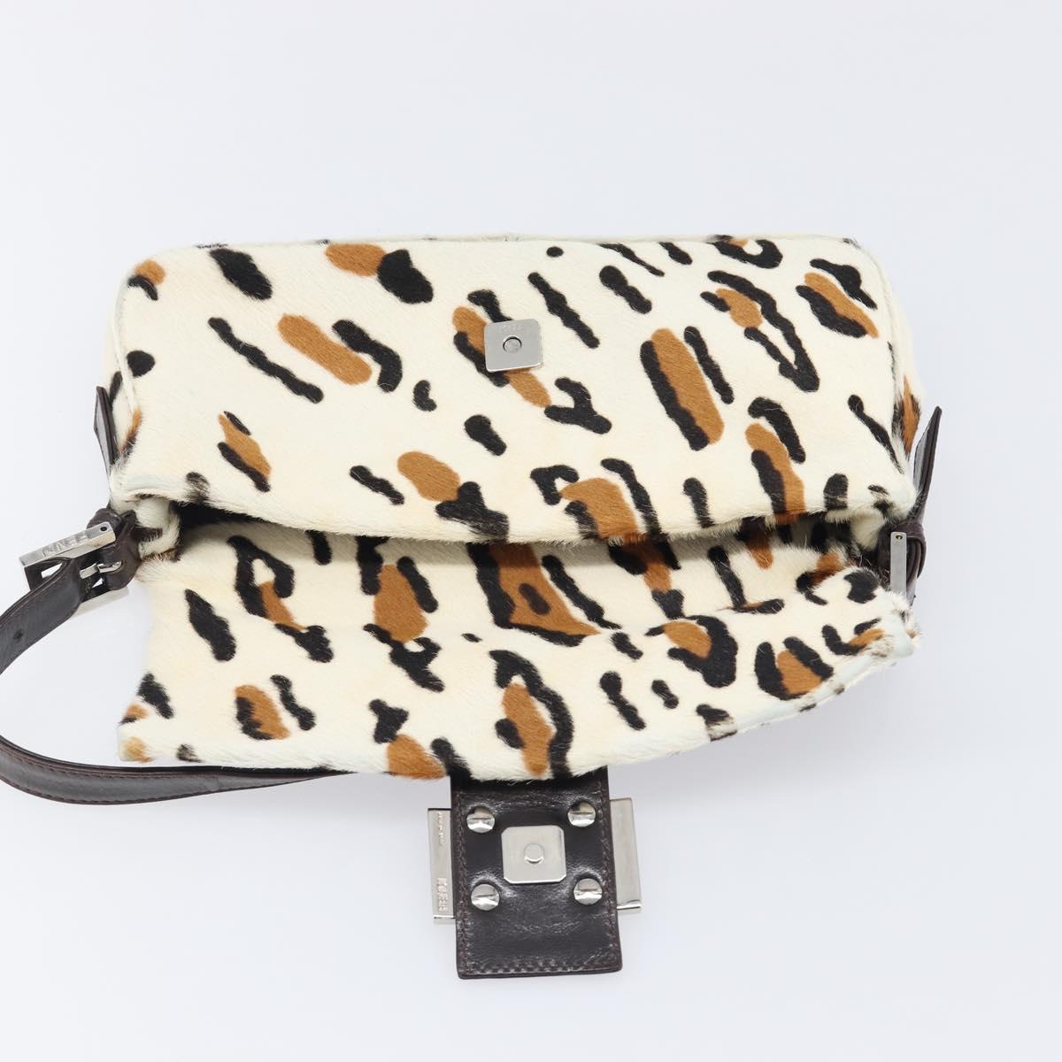 FENDI Mamma Baguette Shoulder Bag Harako leather Beige Silver Auth 202898SAM