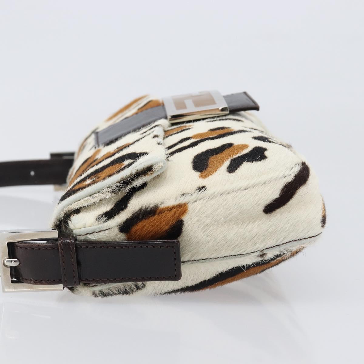FENDI Mamma Baguette Shoulder Bag Harako leather Beige Silver Auth 202898SAM