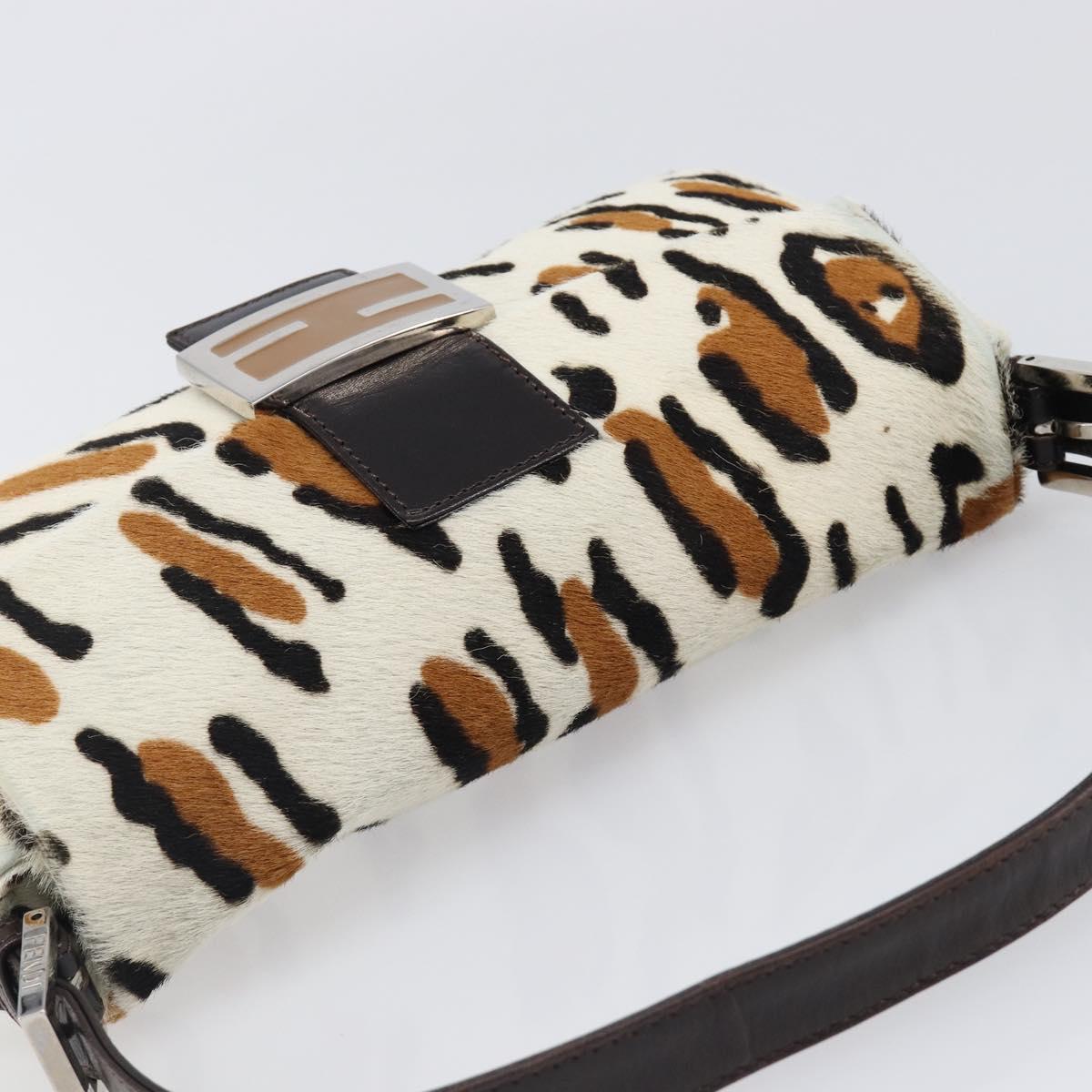 FENDI Mamma Baguette Shoulder Bag Harako leather Beige Silver Auth 202898SAM