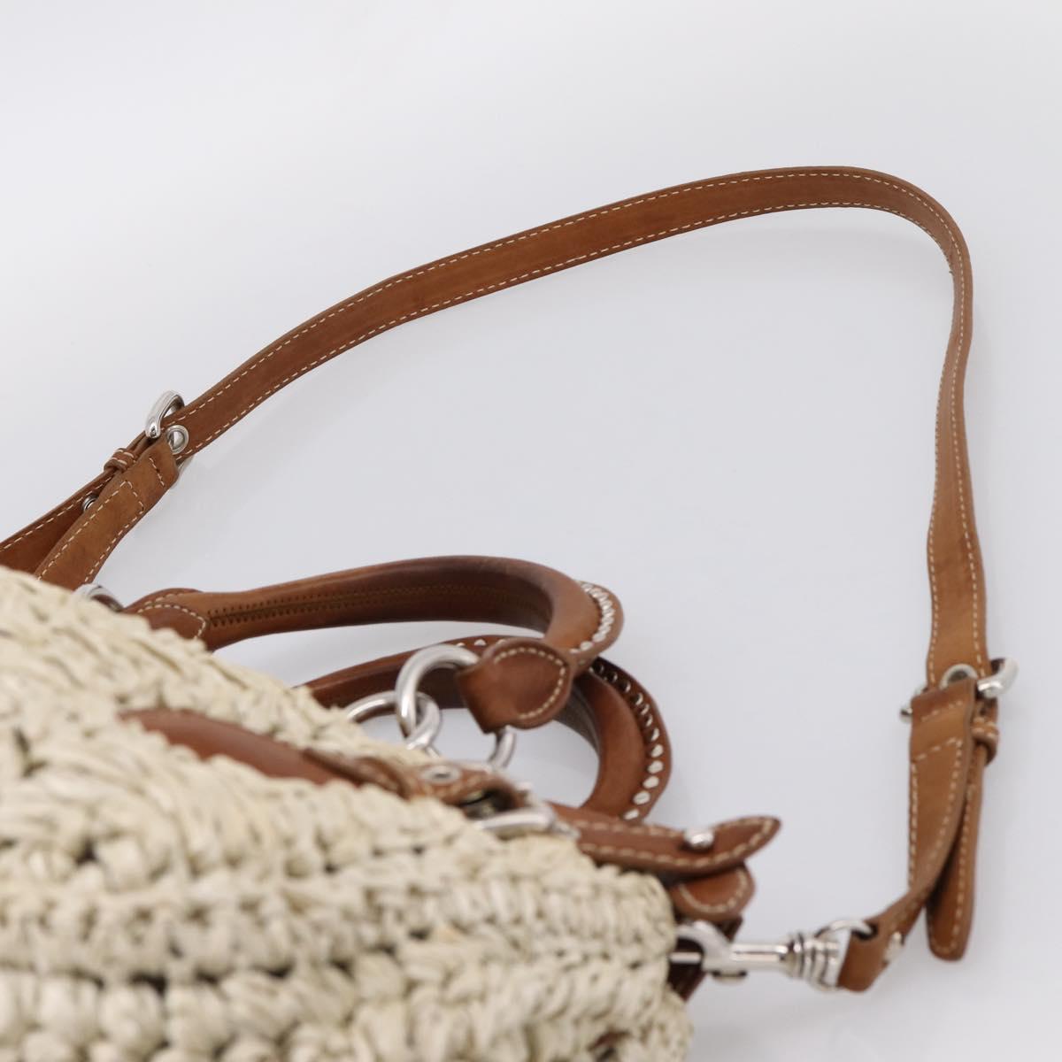 Miu Miu Hand Bag Raffia 2way Beige Silver Auth 202901V