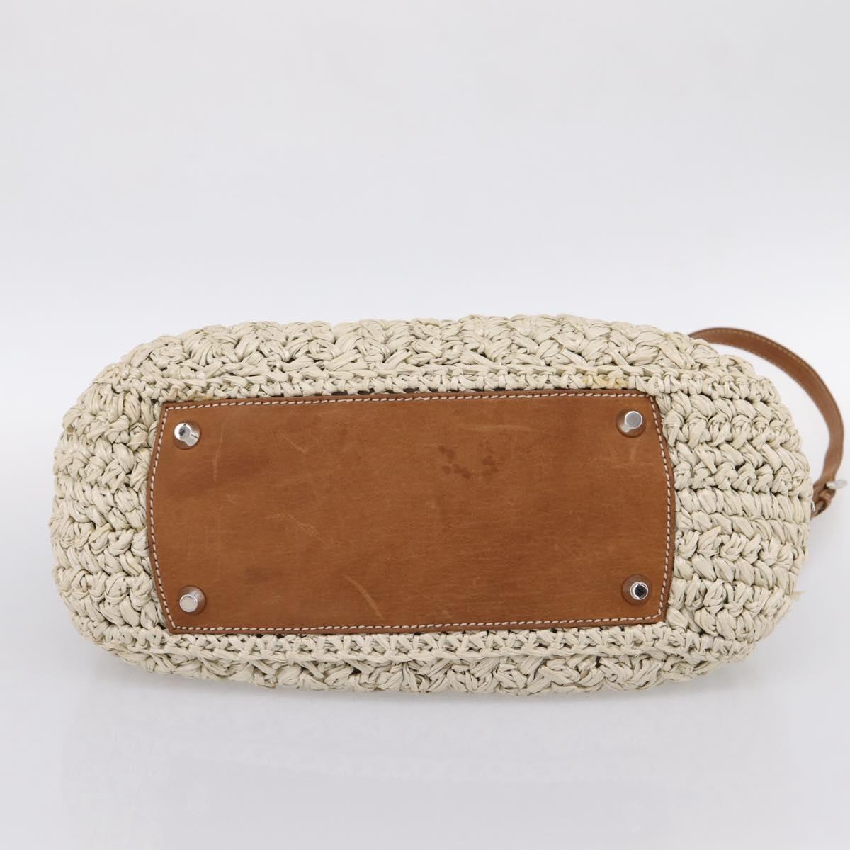 Miu Miu Hand Bag Raffia 2way Beige Silver Auth 202901V