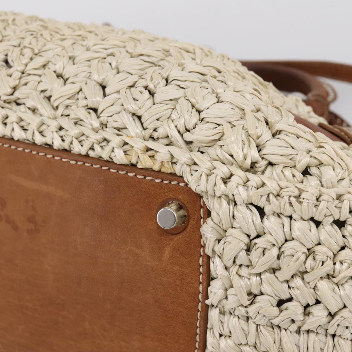 Miu Miu Hand Bag Raffia 2way Beige Silver Auth 202901V