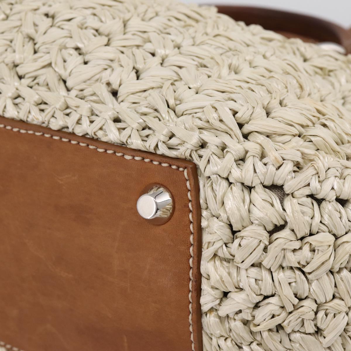 Miu Miu Hand Bag Raffia 2way Beige Silver Auth 202901V