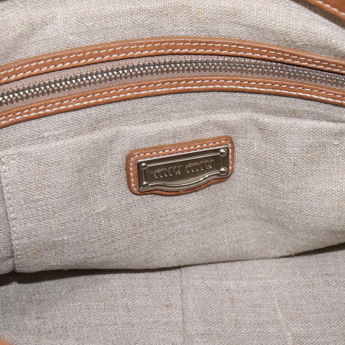 Miu Miu Hand Bag Raffia 2way Beige Silver Auth 202901V
