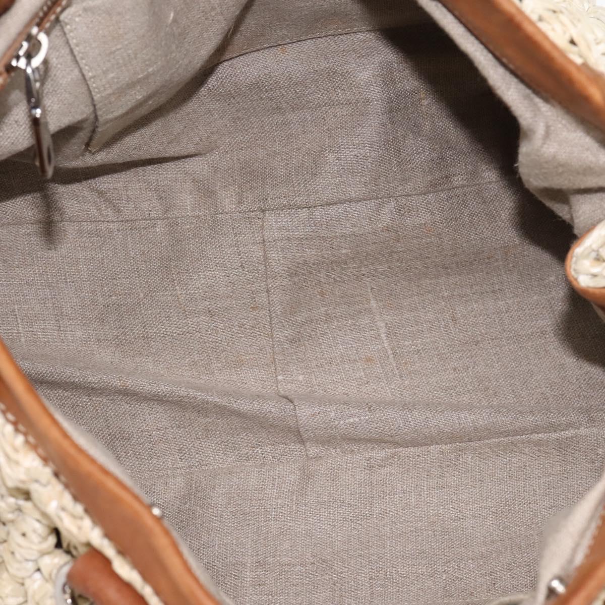 Miu Miu Hand Bag Raffia 2way Beige Silver Auth 202901V