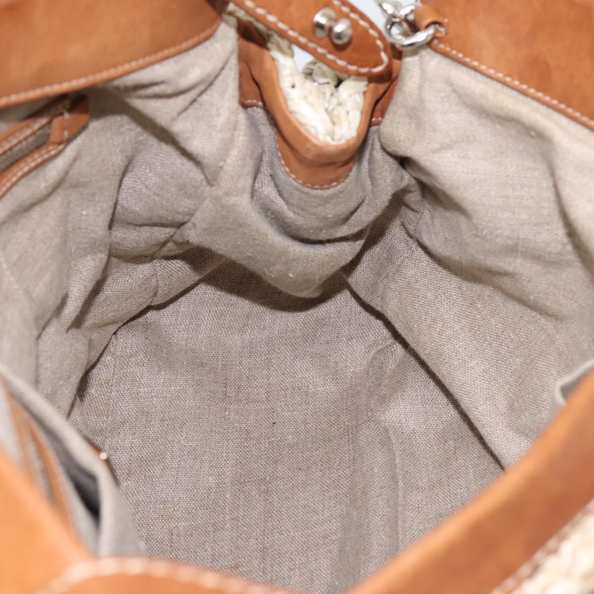 Miu Miu Hand Bag Raffia 2way Beige Silver Auth 202901V