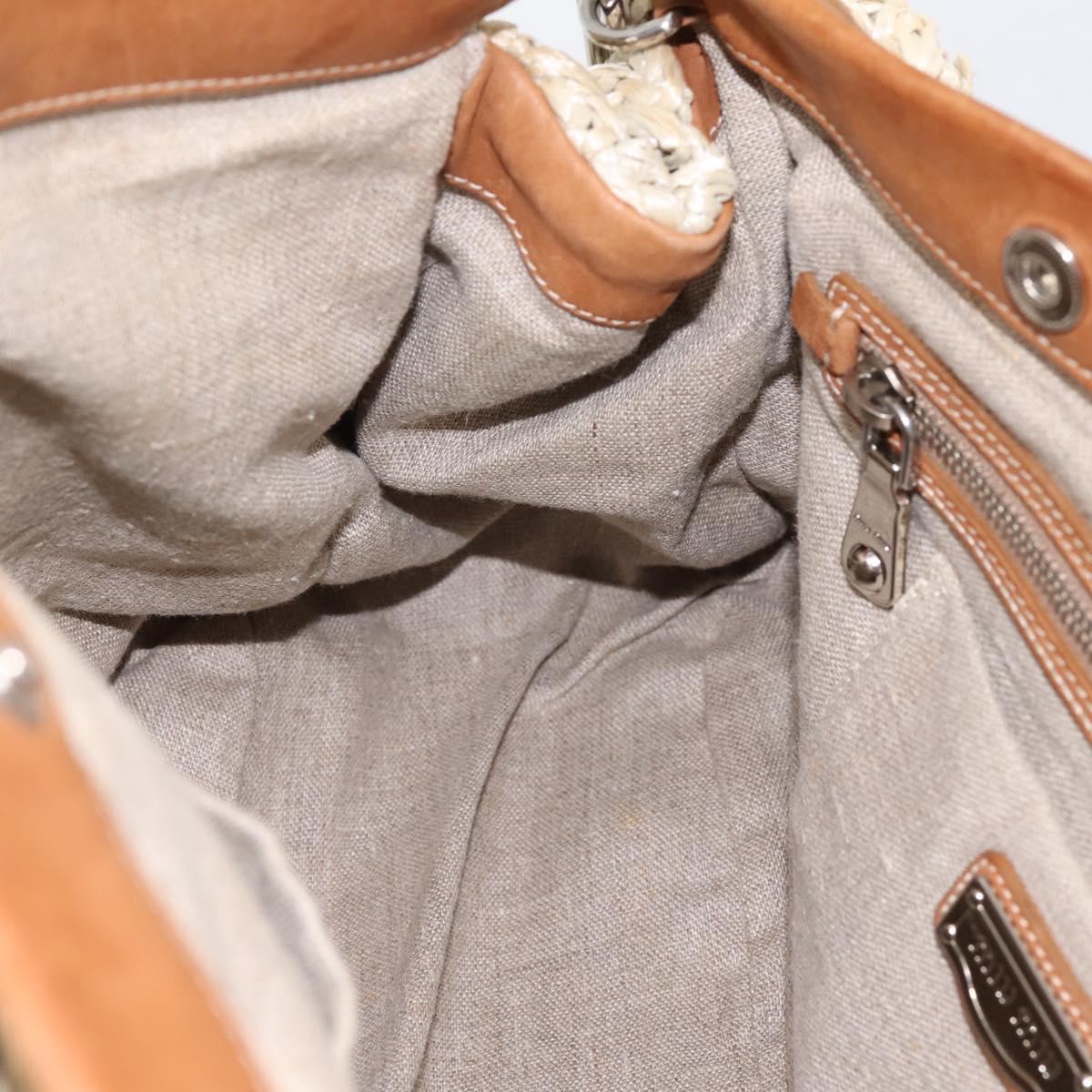 Miu Miu Hand Bag Raffia 2way Beige Silver Auth 202901V