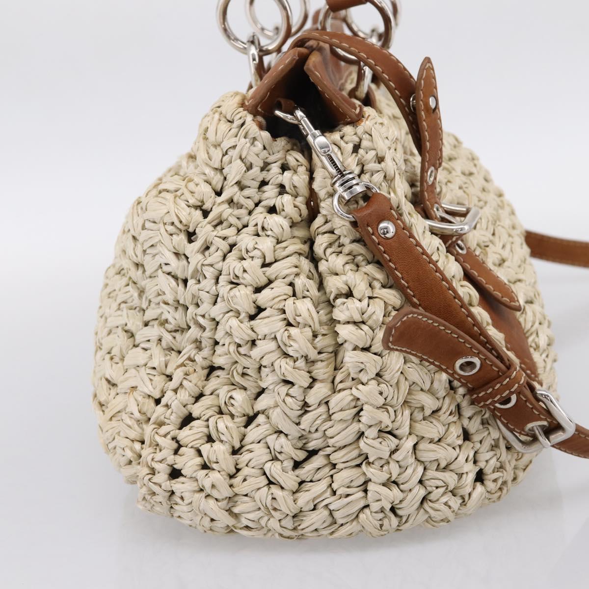 Miu Miu Hand Bag Raffia 2way Beige Silver Auth 202901V