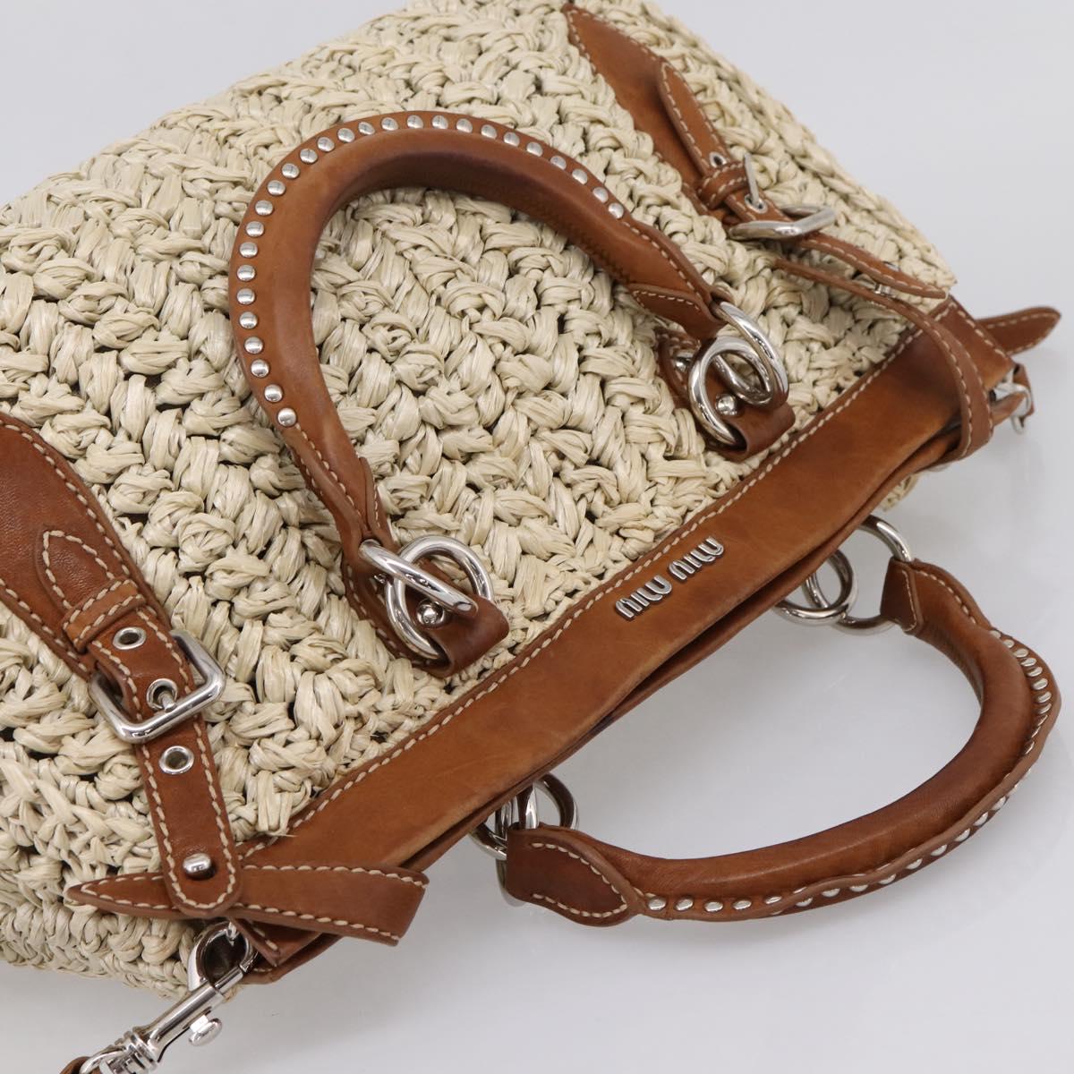 Miu Miu Hand Bag Raffia 2way Beige Silver Auth 202901V