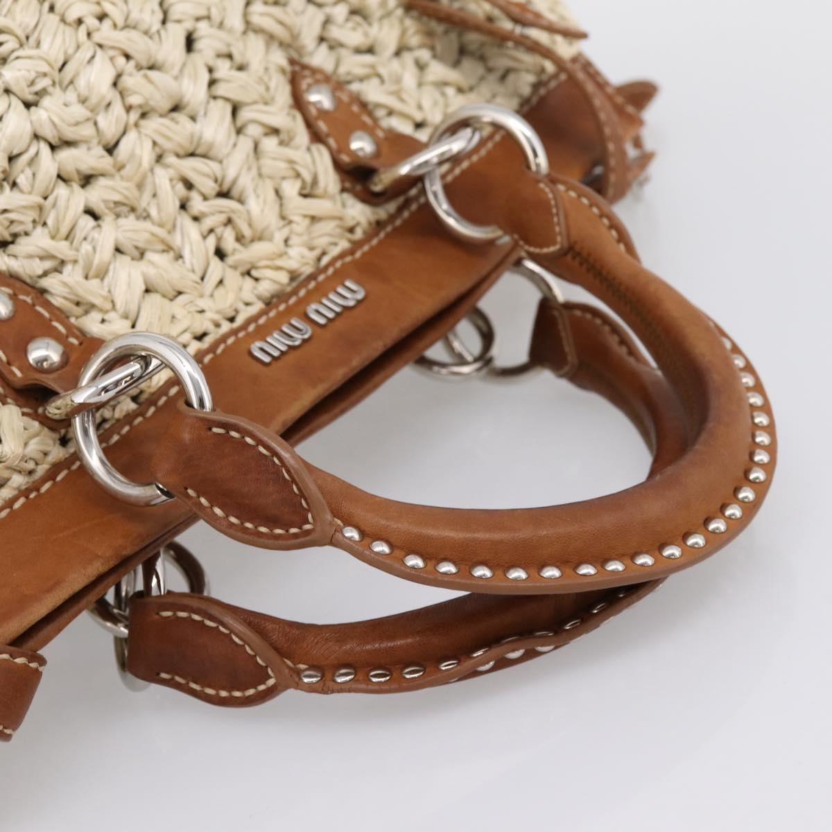 Miu Miu Hand Bag Raffia 2way Beige Silver Auth 202901V