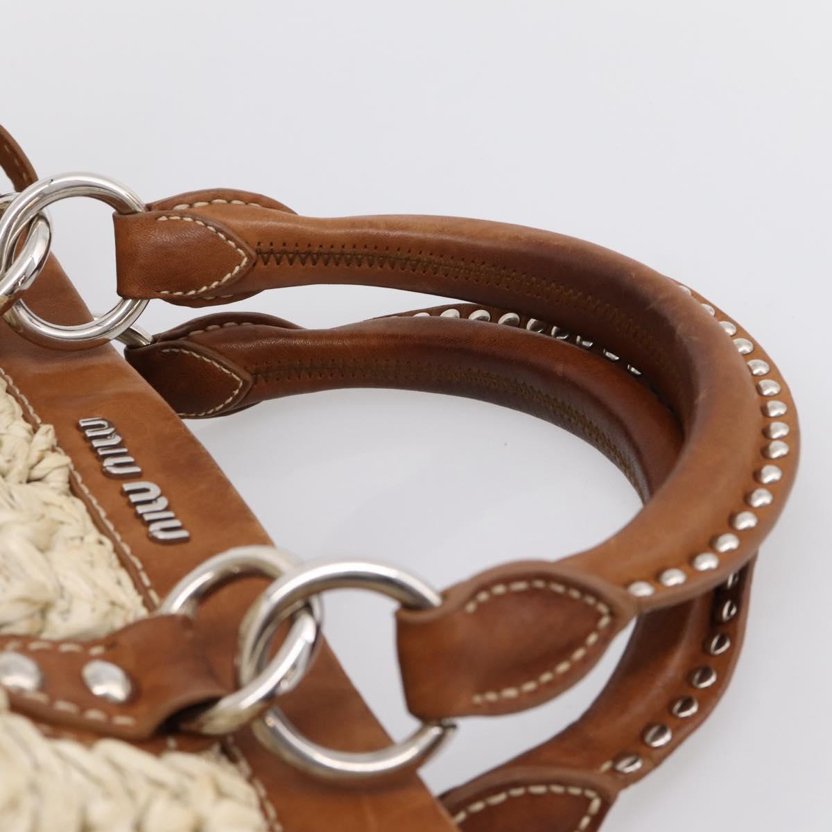 Miu Miu Hand Bag Raffia 2way Beige Silver Auth 202901V