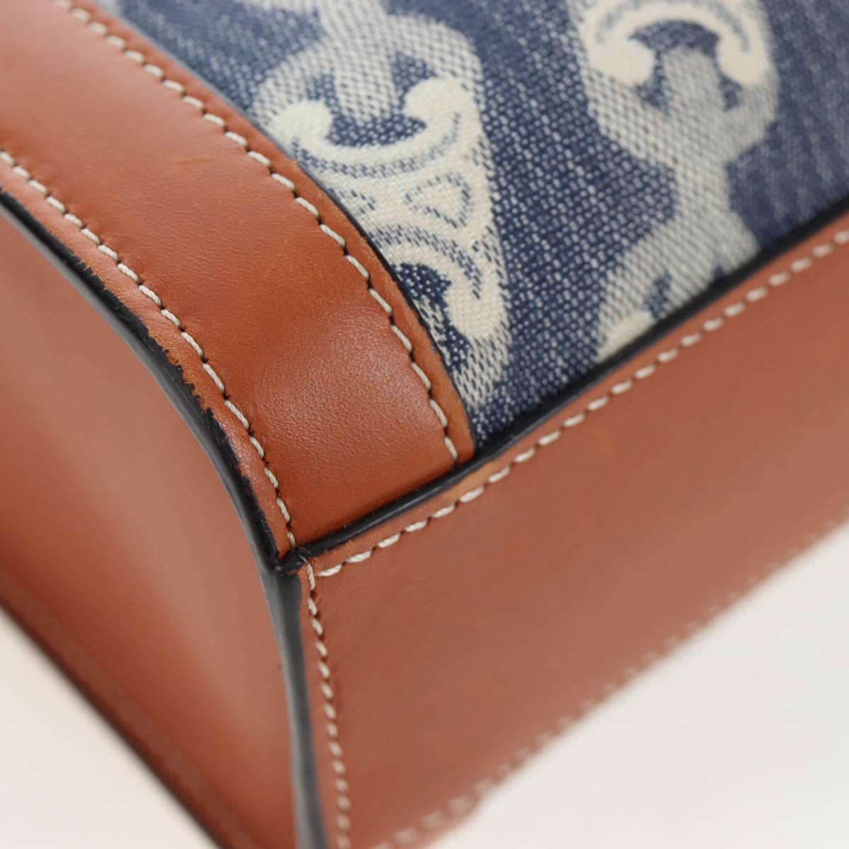 CELINE Macadam Canvas Vertical Cabas Small Hand Bag Navy Gold Auth 202902M