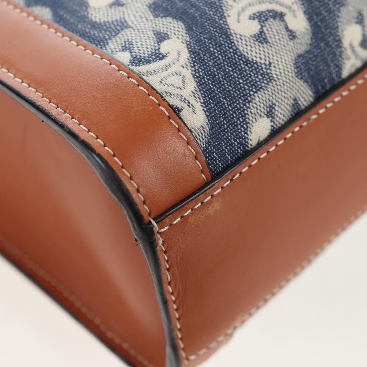 CELINE Macadam Canvas Vertical Cabas Small Hand Bag Navy Gold Auth 202902M