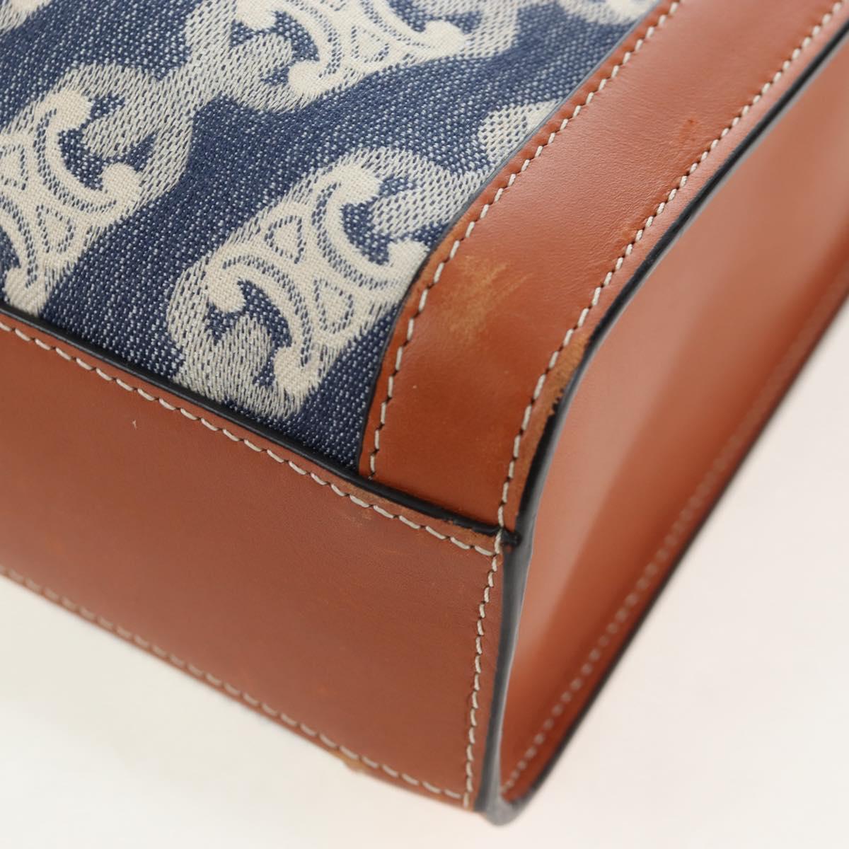 CELINE Macadam Canvas Vertical Cabas Small Hand Bag Navy Gold Auth 202902M