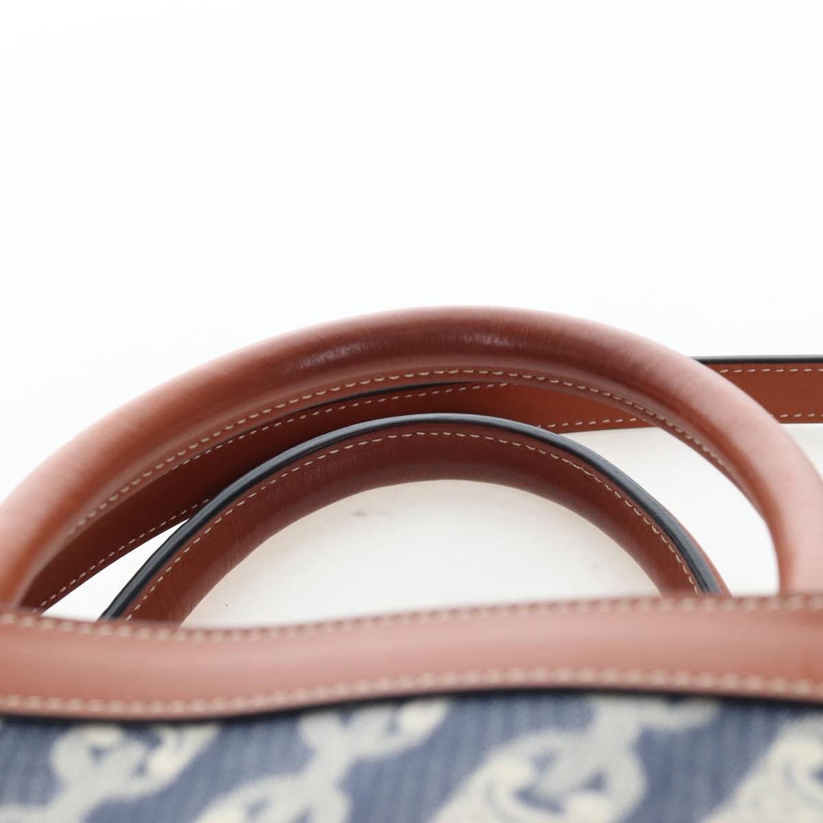 CELINE Macadam Canvas Vertical Cabas Small Hand Bag Navy Gold Auth 202902M