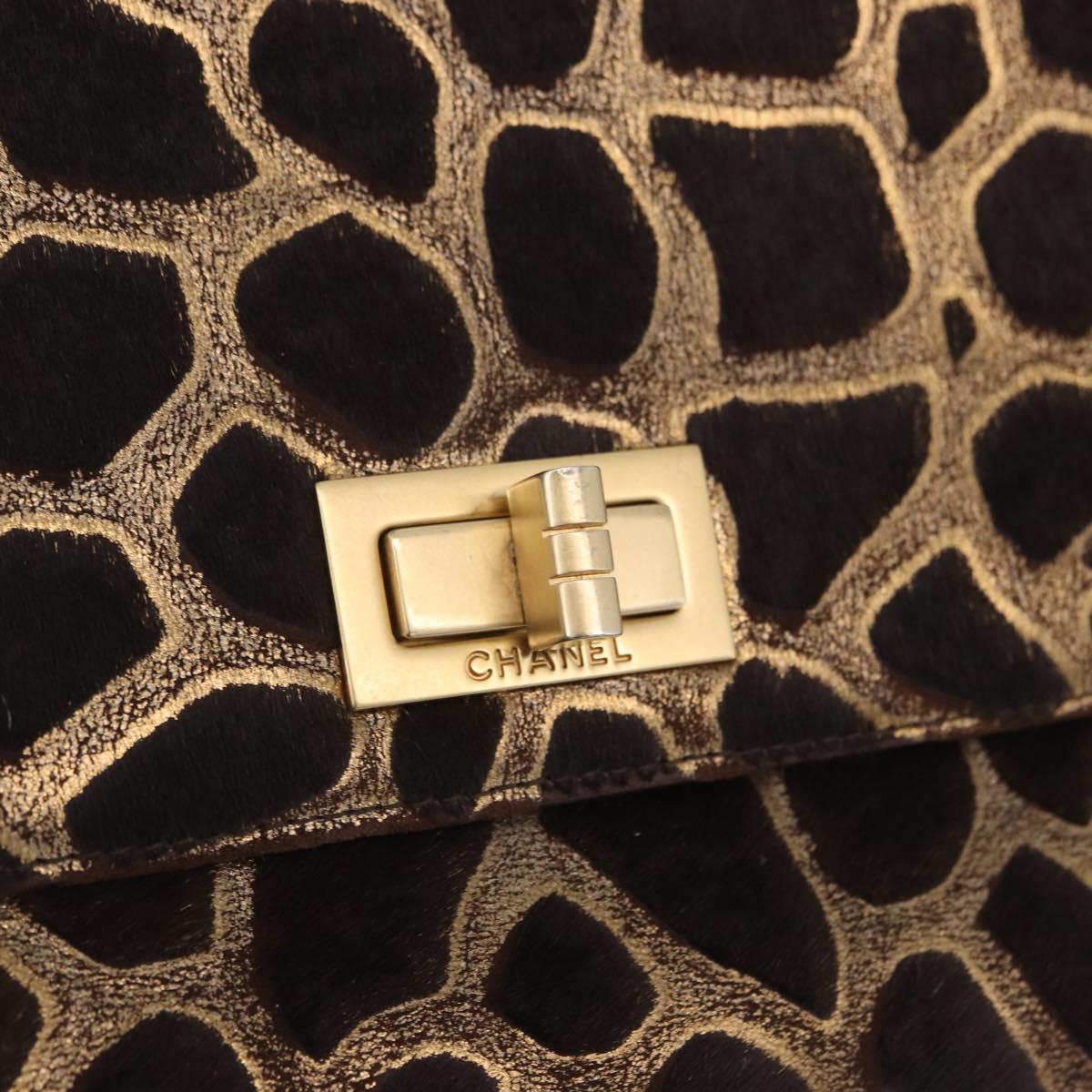 CHANEL 2.55 Chain Shoulder Bag Harako leather Brown Gold CC Auth 202903SAV