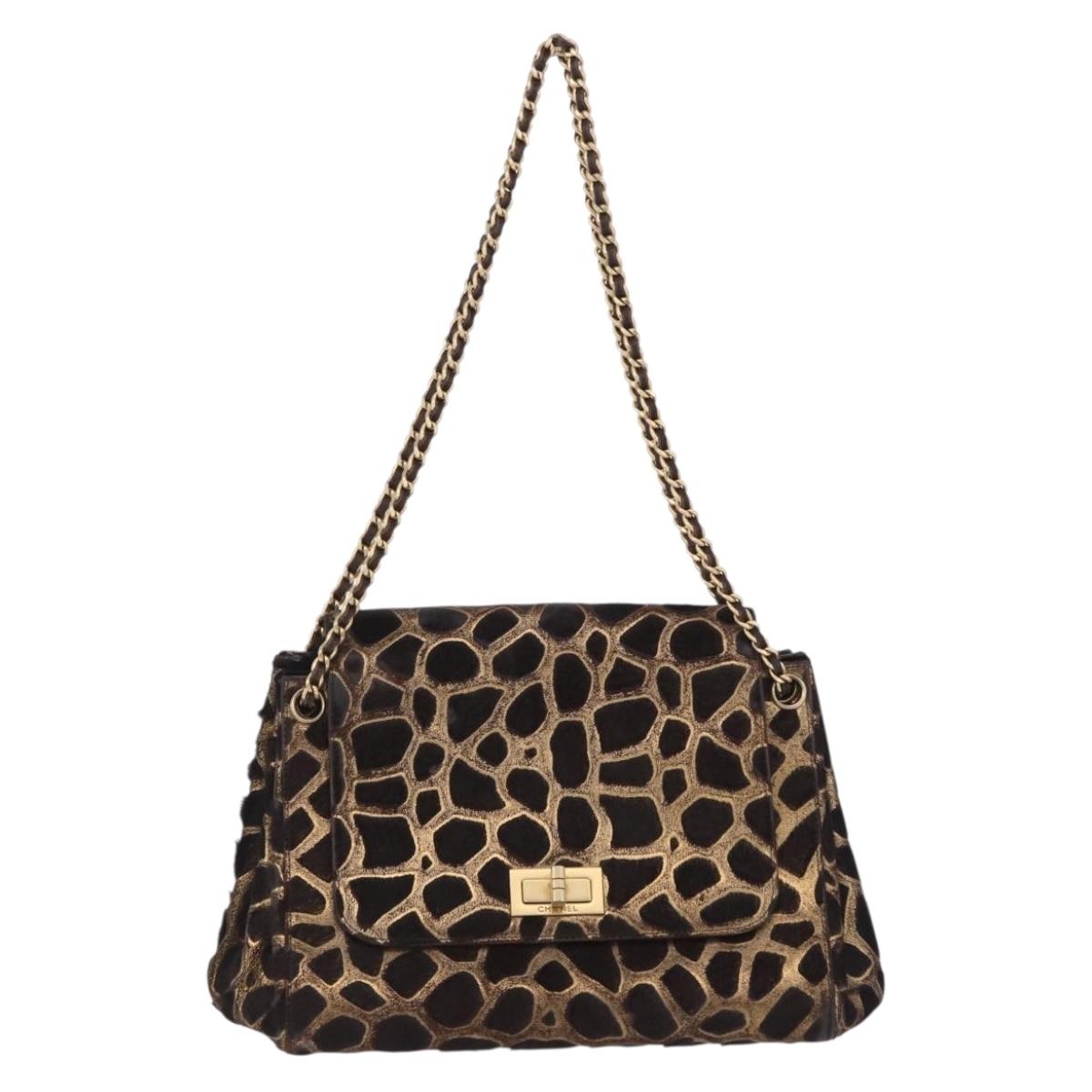 CHANEL 2.55 Chain Shoulder Bag Harako leather Brown Gold CC Auth 202903SAV